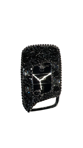 Ornate Metal Car Key Cover with Black Crystal