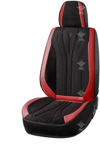 Red-and-Black Leather-and-Velour Car Seat Cover